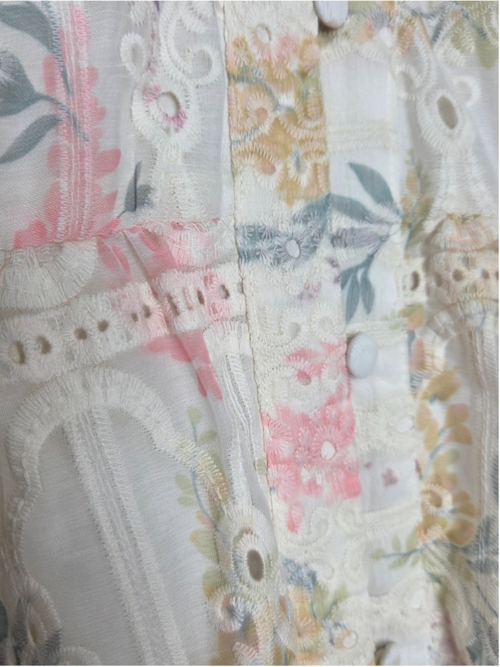 LOVELO Floral Lace Eyelet Dress Women's Size 2XL Long Sleeve Cream Button NWT - Picture 6 of 14